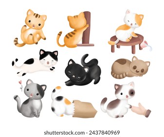  Conjunto de ilustraciones de gatos lindos