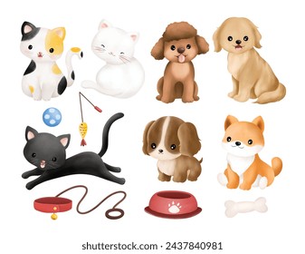 Illustration set of Cute Cats and Dogs