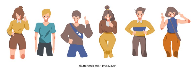 Illustration Set of cute character people positive Happy Powerful Confident gleeful and Funny cartoon flat isolate lifestyle vector 