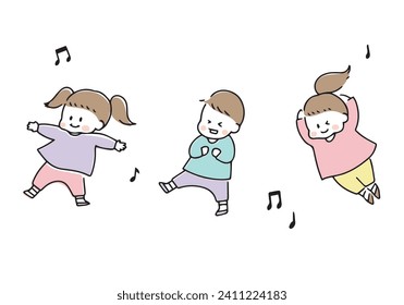 Illustration set of cute children dancing energetically