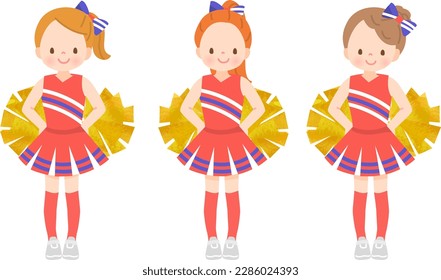 Illustration set of cute children smiling and cheerdancing