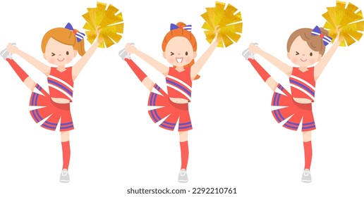 Illustration set of cute children smiling and cheerdancing