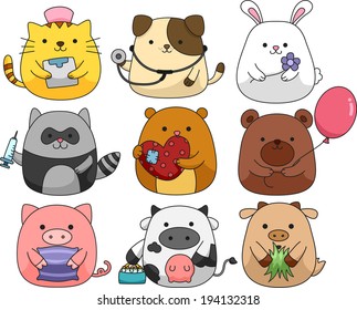 Illustration of a Set of Cute and Cuddly Animals