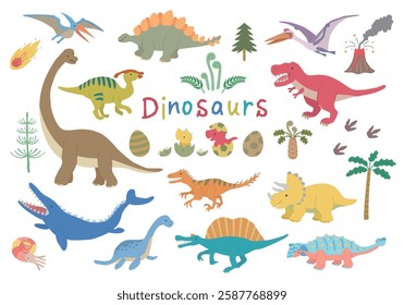 Illustration set of cute dinosaurs in Mesozoic era