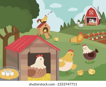 Illustration set of cute farm animals and farm house.