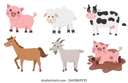 Illustration set of cute farm animals