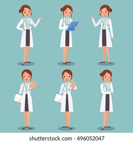 illustration set of cute female doctor character in different actions