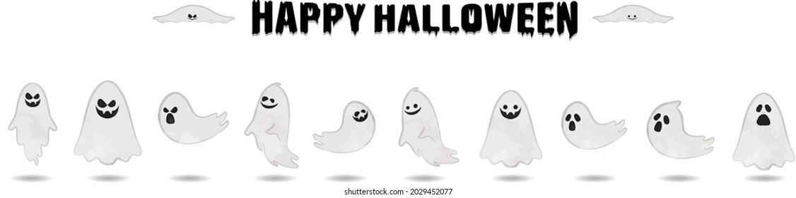 Illustration set of cute ghost