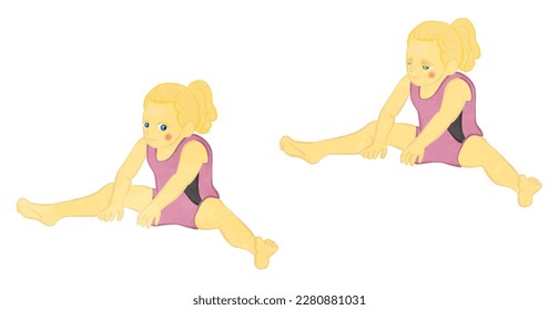 Illustration set of a cute girl doing warm-up exercises in gymnastics 01