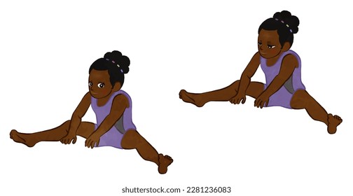 Illustration set of a cute girl doing warm-up exercises in gymnastics 02