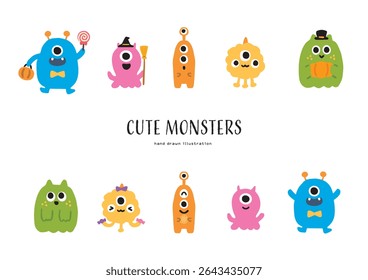 Illustration set of cute Halloween monsters