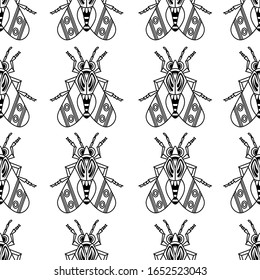 Illustration set of cute Insects black line art, Vector seamless pattern on white background for you design 