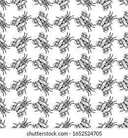 Illustration set of cute Insects black line art, Vector seamless pattern on white background for you design 