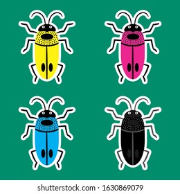 Illustration set of cute Insects cartoon,Vector pattern on green background for you design