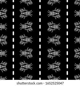 Illustration set of cute Insects white line art, Vector seamless pattern on black background for you design 
