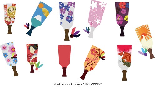 Illustration set of cute Japanese pattern battledore