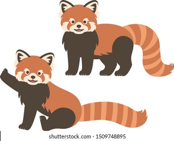 Illustration set of cute Lesser pandas