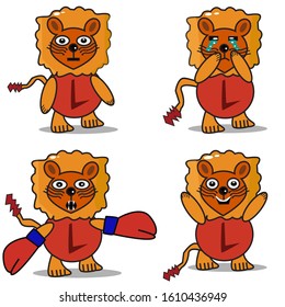 Illustration set of cute lion animal mascots design graphic