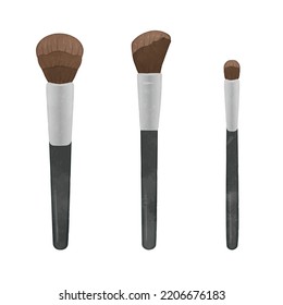 Illustration set of cute makeup brushes Black version