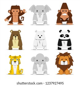 Illustration set of cute mammals in flat design style.