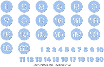 illustration set of cute number plate (stitched  design, pastel color - blue)
A set with a plate on the back and a number only type.
I think you can use it for calendars, birthdays, and numbering.