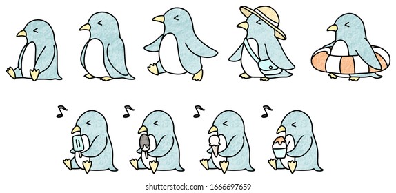 Conjunto de ilustraciones de pingüino lindo