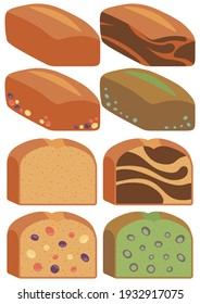 Illustration set of cute pound cake.