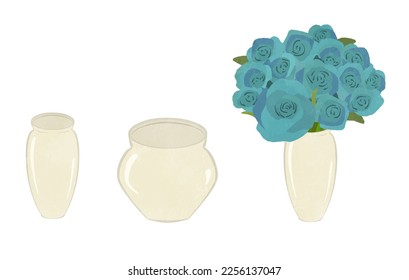 Illustration set of cute roses arranged in a vase