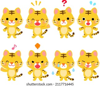 Juego de ilustraciones de tigre lindo