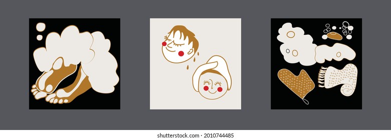  conjunto de ilustraciones con adorables lavados y accesorios de baño, diseño vectorial para papel, tela y otras superficies