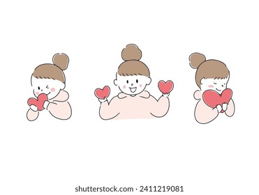 Illustration set of cute women holding hearts