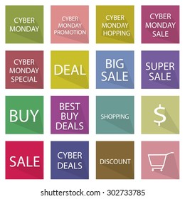 Illustration Set of Cyber Monday Shopping Label for Start Christmas Shopping Season.
