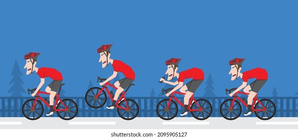 An illustration of a set of cyclist with different position of riding