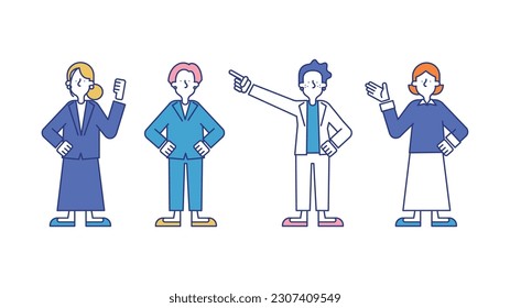 Illustration set D of diverse female business people.