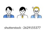 Illustration set D of three business men expressing worries, confusion, and anxiety.