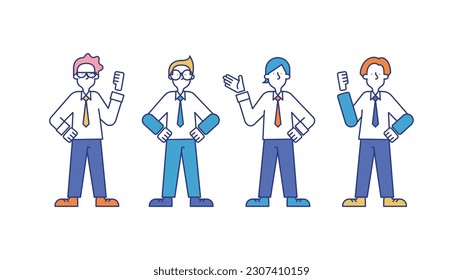 Illustration set D of various male business people (office workers).