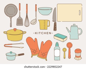 conjunto de ilustraciones de necesidades diarias -suministros de cocina