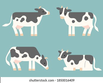 Illustration set of dairy cows