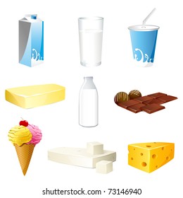 illustration of set of dairy products on isolated background