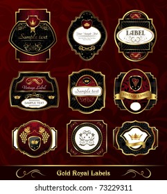Illustration set dark gold-framed labels - vector