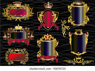 illustration with set of decorated golden curled frames