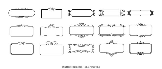 illustration set of decorative vintage frames isolated. Art design border labels. Blank frames template.