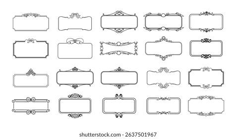 illustration set of decorative vintage frames isolated. Art design border labels. Blank frames template.