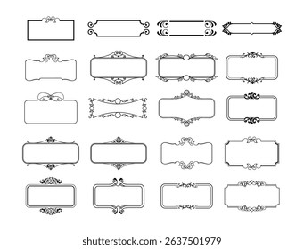 illustration set of decorative vintage frames isolated. Art design border labels. Blank frames template.