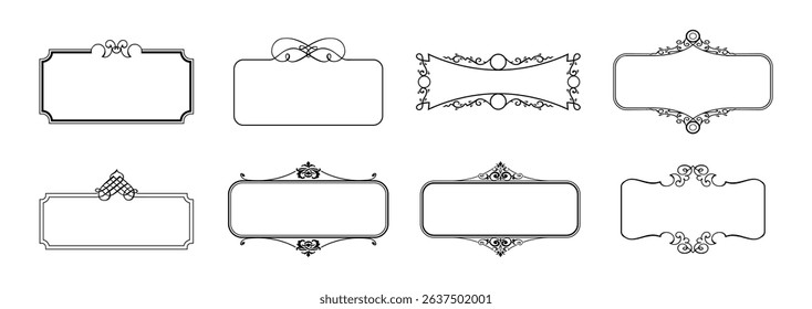 illustration set of decorative vintage frames isolated. Art design border labels. Blank frames template.