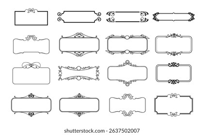 illustration set of decorative vintage frames isolated. Art design border labels. Blank frames template.