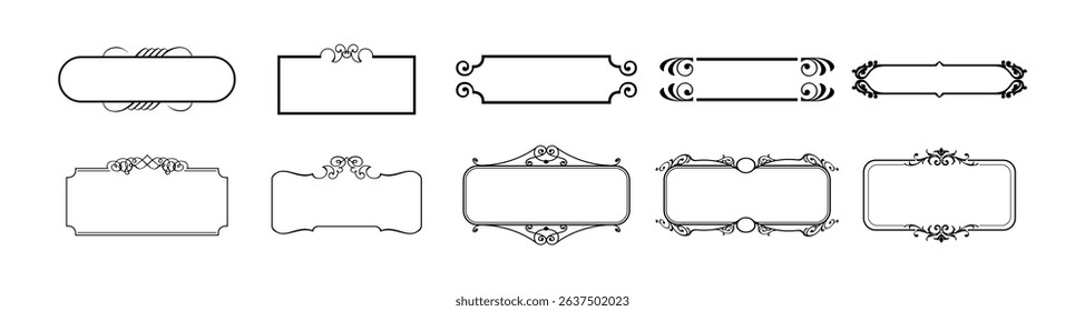 illustration set of decorative vintage frames isolated. Art design border labels. Blank frames template.