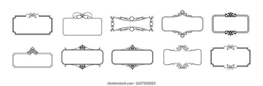 illustration set of decorative vintage frames isolated. Art design border labels. Blank frames template.
