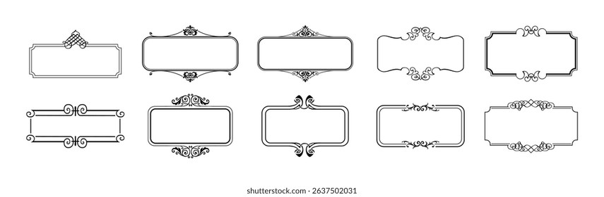 illustration set of decorative vintage frames isolated. Art design border labels. Blank frames template.