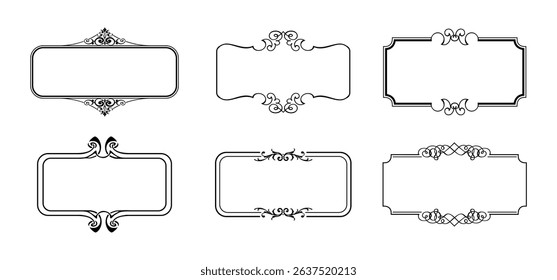 illustration set of decorative vintage frames isolated. Art design border labels. Blank frames template.